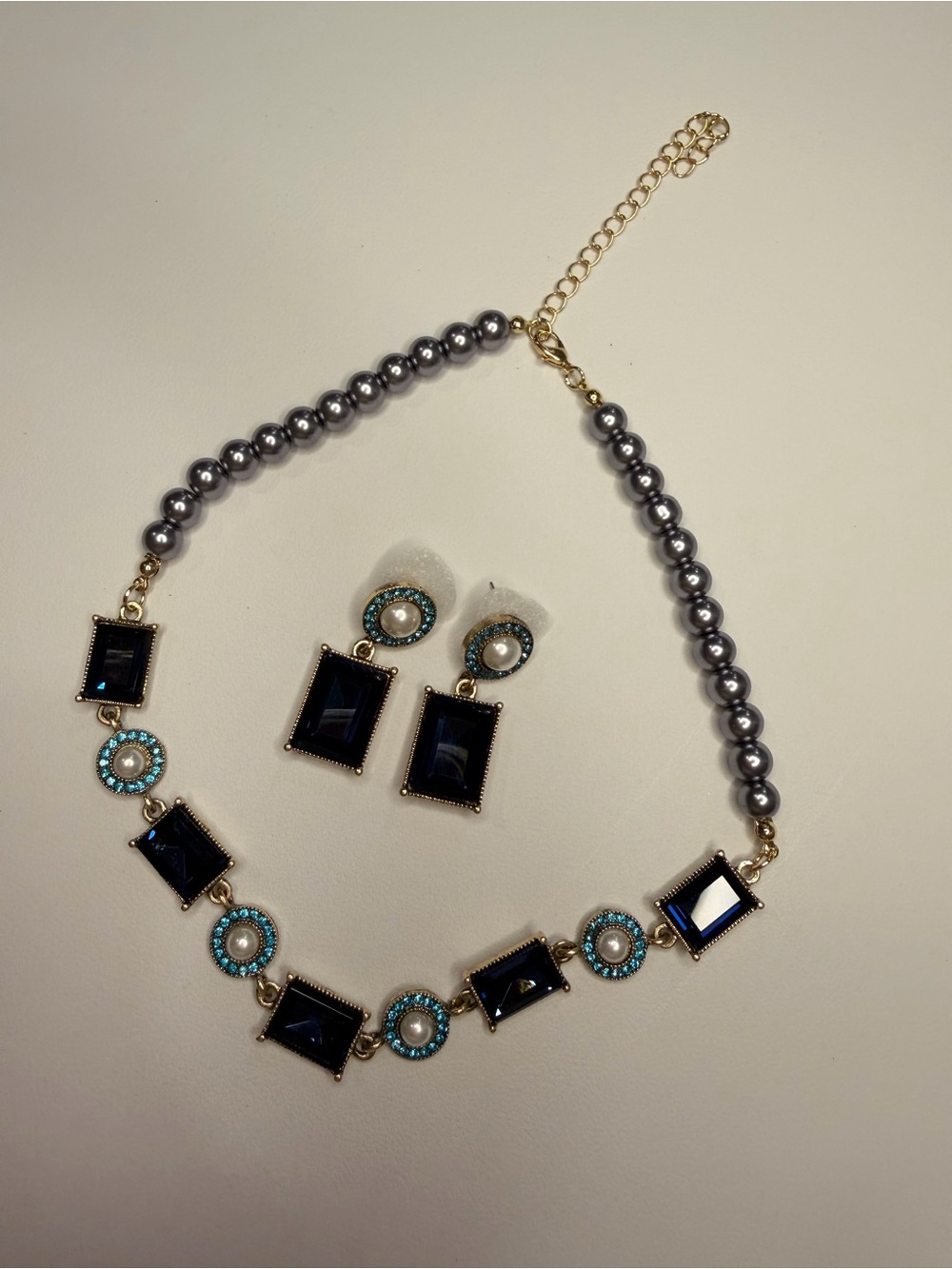 Blue Crystal Pearl Necklace & Earring Set - Picture 12 of 14